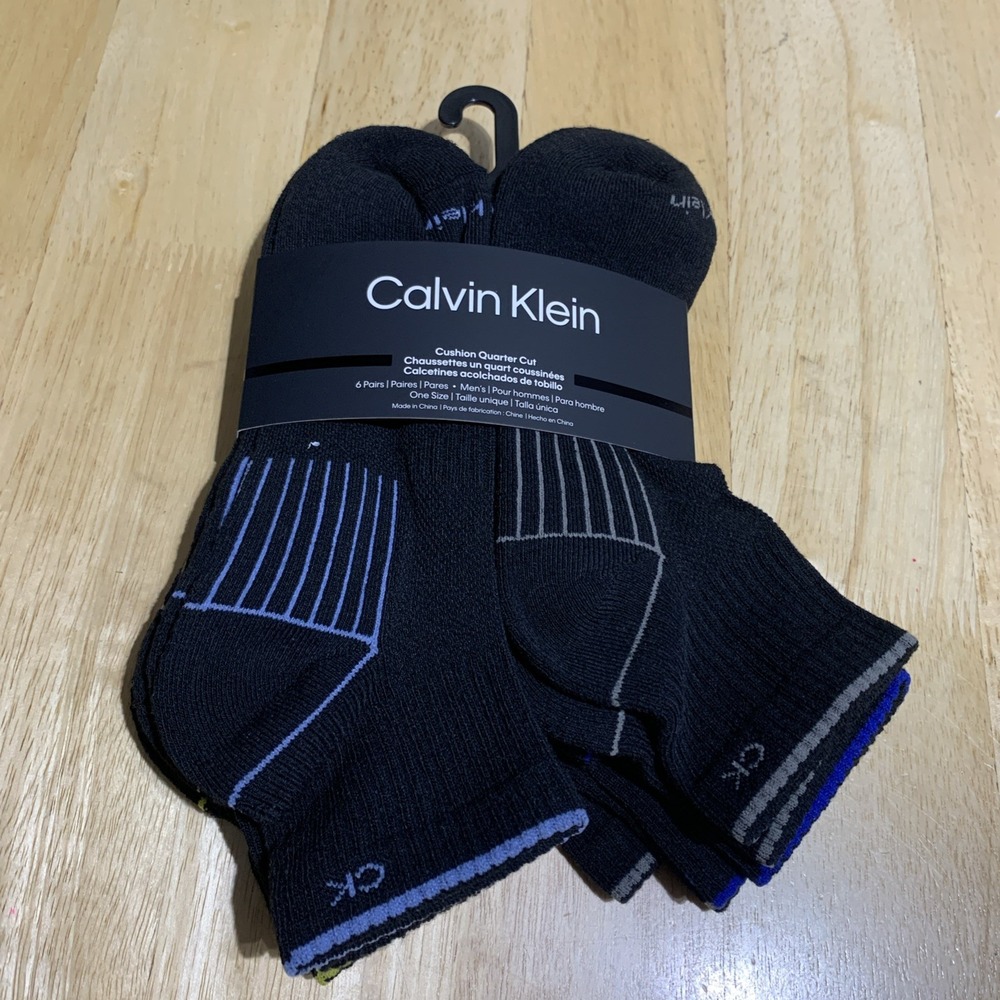 Mens Cushion Socks One Size Quarter Calvin Klein Black with Multicolor 6 Pairs